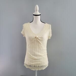 Nine &  Co. Cream Cap Sleeve Lace Top L